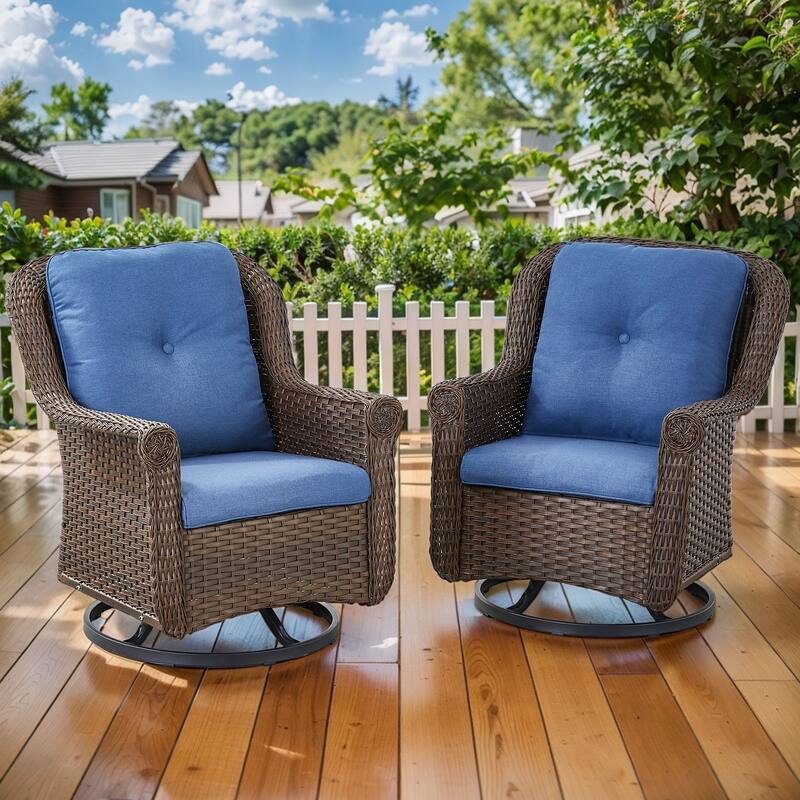Gymojoy Outdoor Wicker Swivel Glider Chairs with Cushions - 2-Piece - Blue