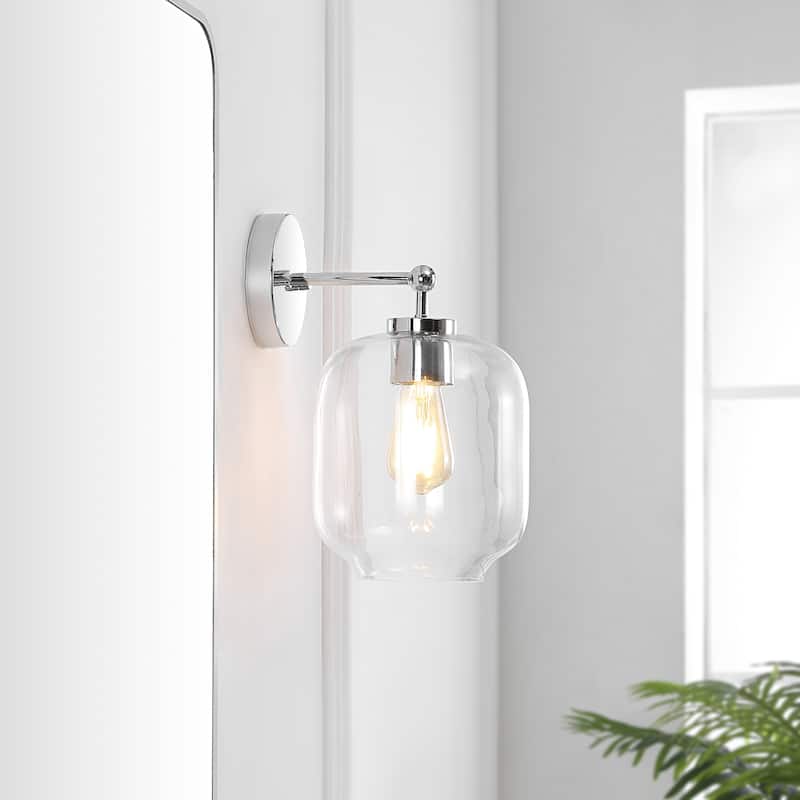 SAFAVIEH Lighting Maelane 10-inch Glass Shade Wall Sconce with Bulbs (Set of 2) - 7.3 In. W x 9.5 In. D x 13 In. H - 7Wx10Dx13H