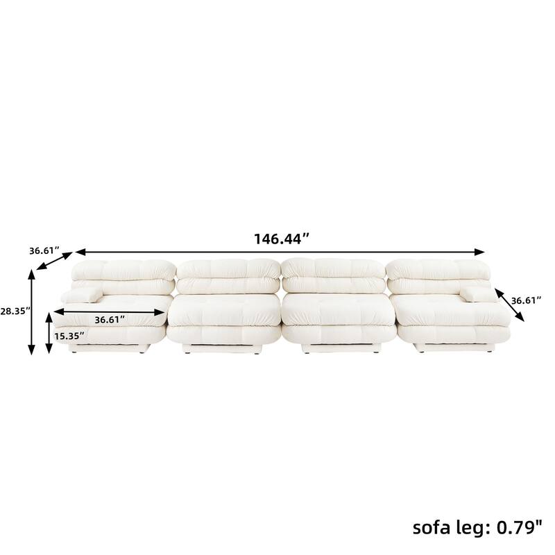 146'' Modular Sectional Couch Modern Tedy Velvet Sofa 4-Seater Couch for Living Room