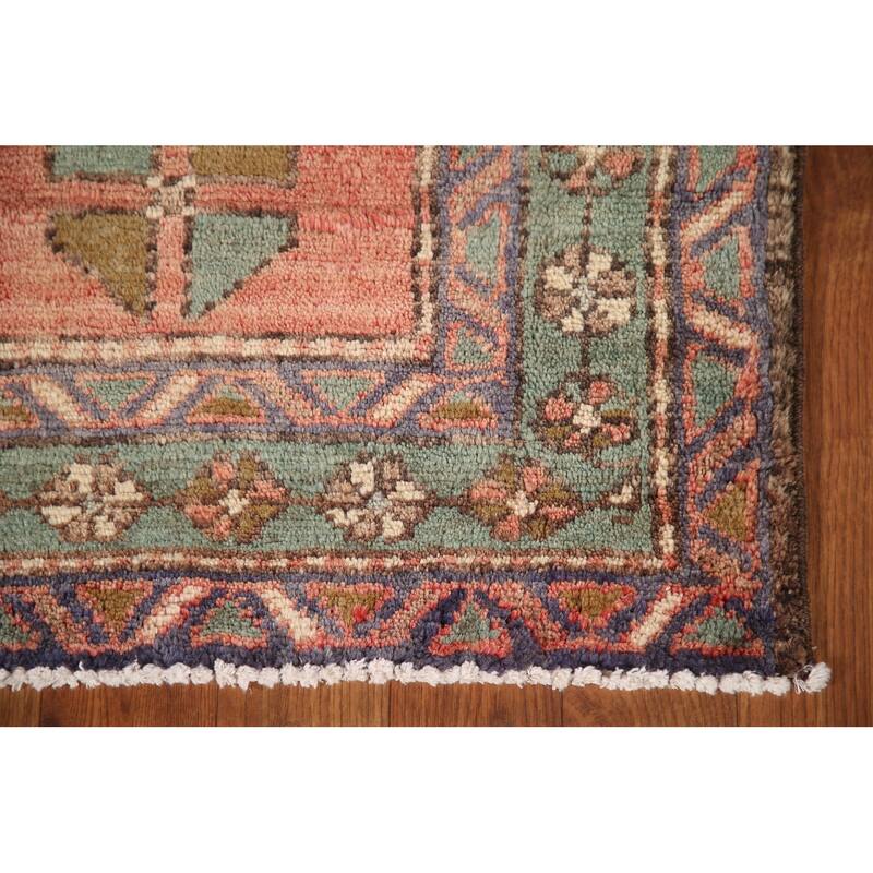 Vegetable Dye Tribal Orange Heriz Persian Vintage Runner Rug - 3'6"x 10'7"