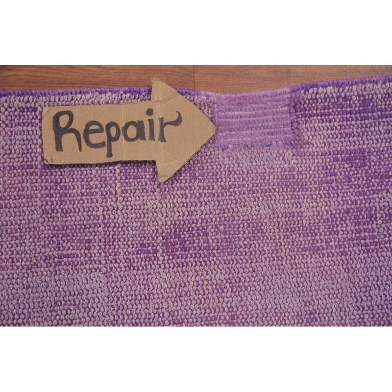 Purple Anatolian Turkish Vintage Area Rug Hand-Knotted Wool Carpet - 7'4" x 11'1"