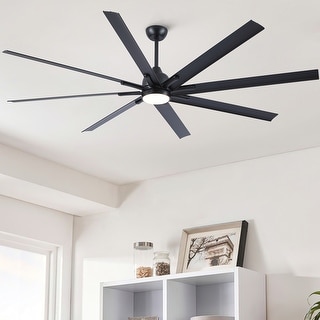 YUHAO 84 In. Indoor/Outdoor Modern Industrial Large Windmill Aluminum Blade Ceiling Fans With Lights, Quiet DC Motor and Remote