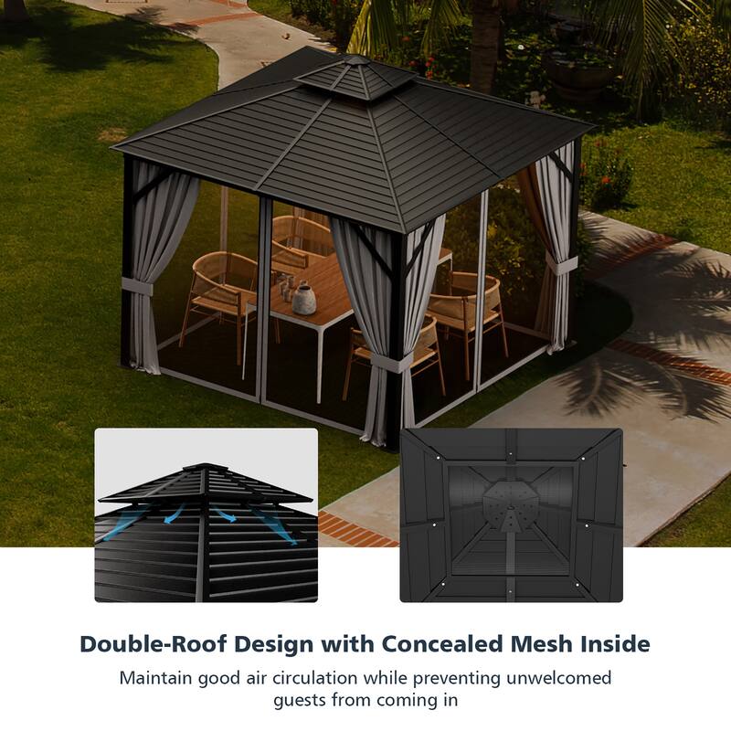 Costway 10' x 10' Patio Double-Top Hardtop Gazebo Galvanized Steel - See Details
