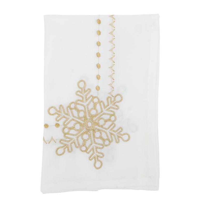 Sophisticated Snowflake Table Napkin with Intricate Embroidery (Set of 4) - White - Set of 4