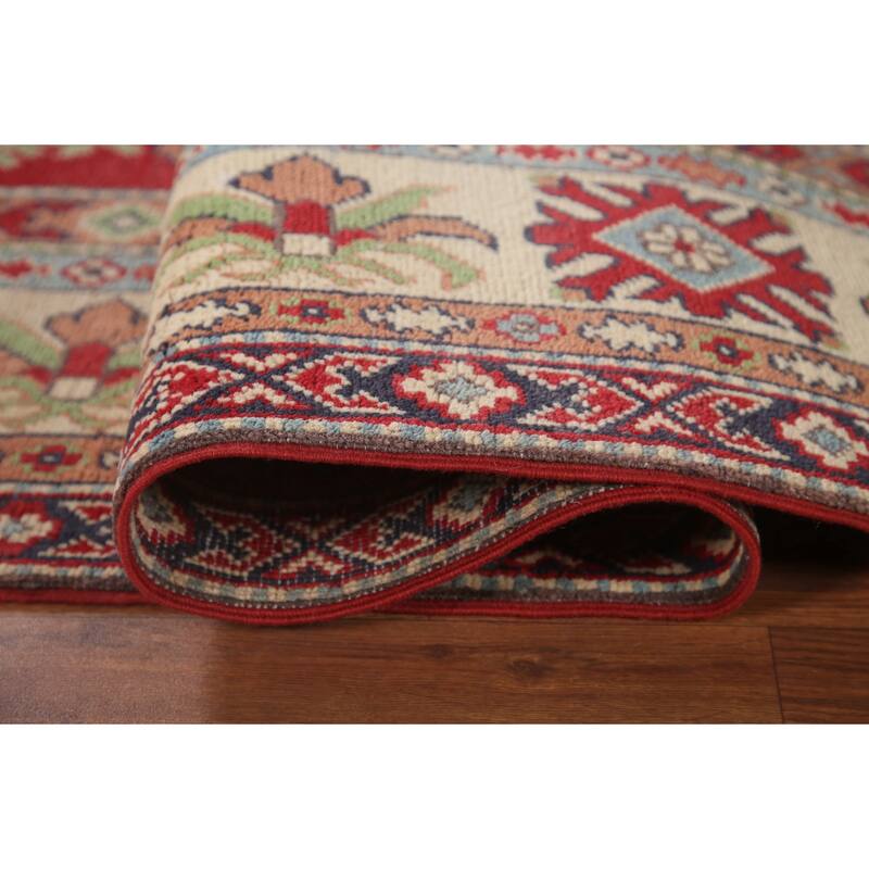 Hand Knotted Oriental 100% Wool Carpet Traditional Geometric Red Kazak Area Rug - 10' 2'' X 6' 4''