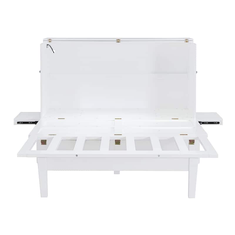 Full/Queen Murphy Bed with USB Charging and Sliding Shelves - Foldable Cabinet Bed