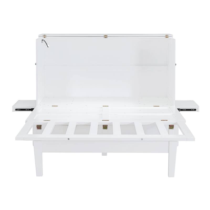 Queen Size Murphy Bed with USB Port and removable Shelves on Each Side,Gray