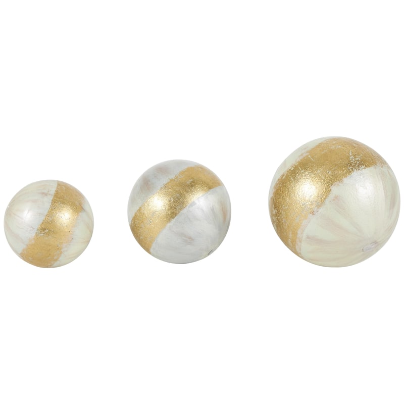 Plastic Decorative Orbs & Vase Filler with Gold Stripe or Blue Accents - Set of 3 Black, Brown, White - Roche River Decor