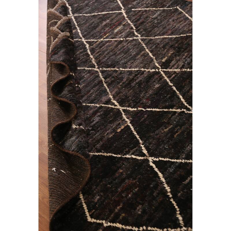 Geometric Black Moroccan Oriental Area Rug Handmade Wool Carpet - 6'11" x 9'9"