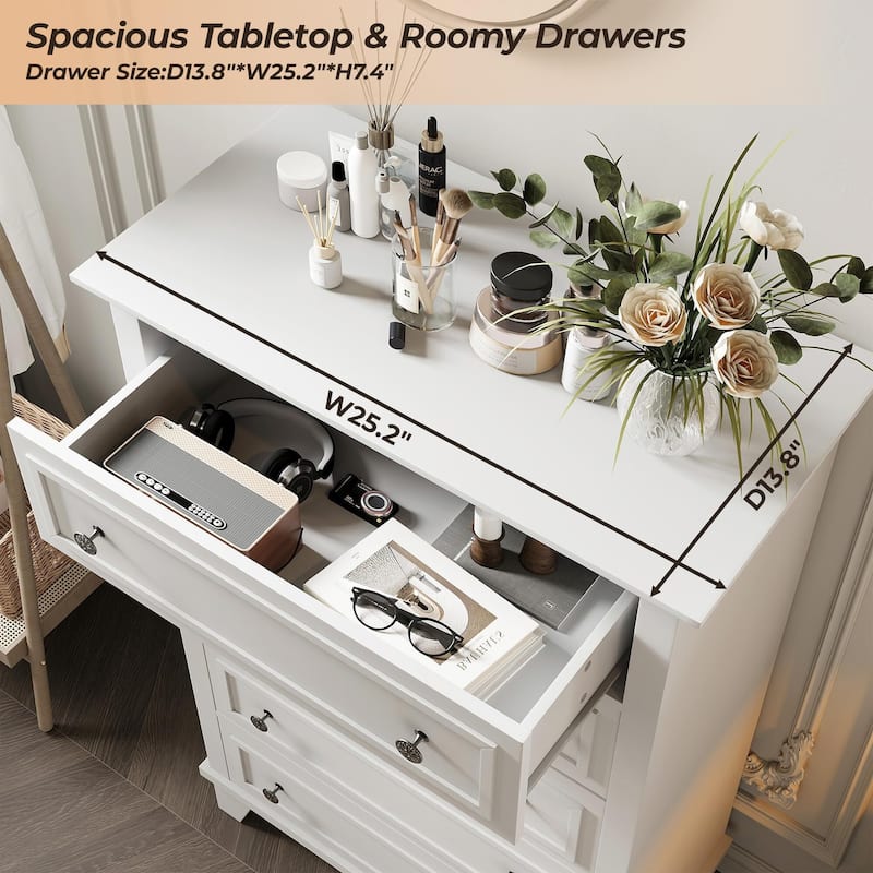 Black 5 Drawer Dresser for Bedroom, 48" Tall Wood Dresser & Chests of Drawers with Deep Drawers, Modern Chest Organizer