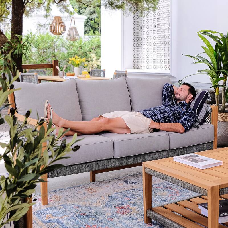 Cambridge Casual Nassau Teak Patio Sofa with Cushion