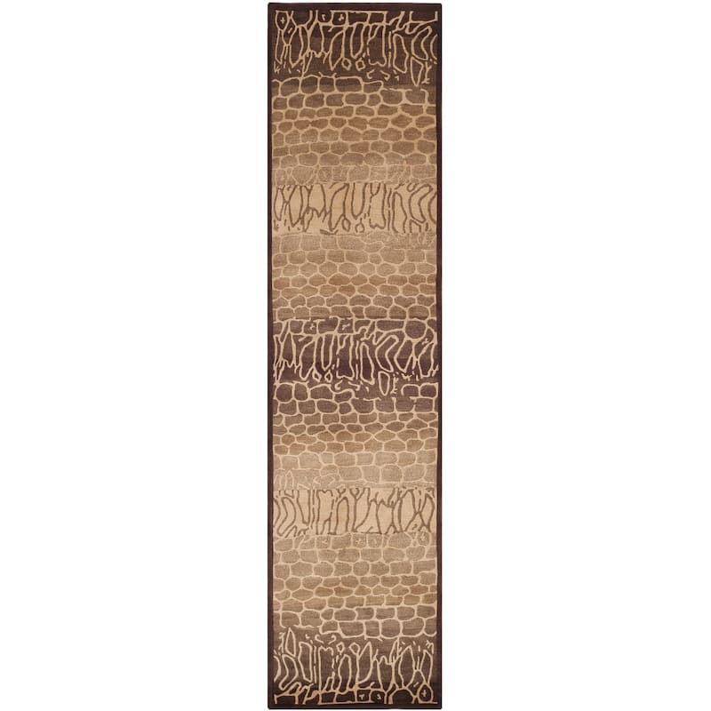SAFAVIEH Couture Hand-knotted Tibetan Amari Modern Wool Rug - 2'6" x 10' Runner - Beige/Multi