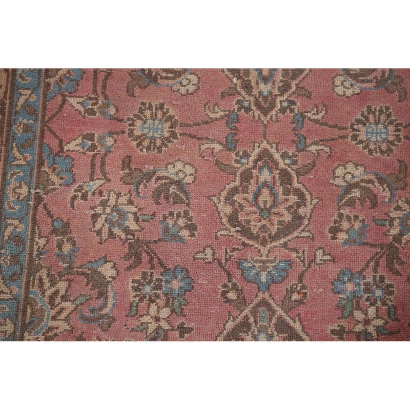 Pink Kashan Persian Vintage Runner Rug Handmade Wool Carpet - 3'11" x 12'9"