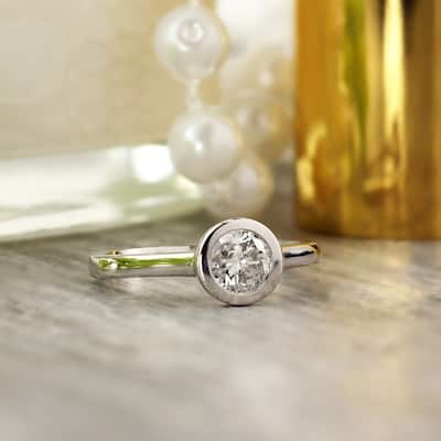 Auriya 14k Gold 1/2ctw Bezel-set Round Diamond Solitaire Engagement Ring Bezel Set Modern (J-K, SI1-SI2)