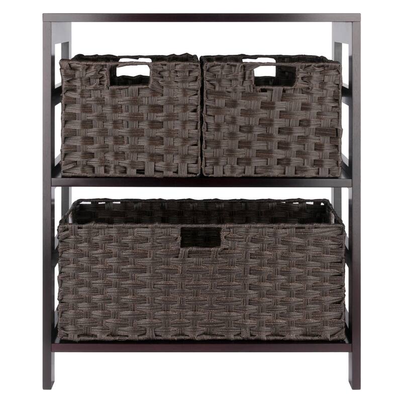 4 Pc Storage Shelf 3 Foldable Woven Baskets 29.25" Walnut Chocolate