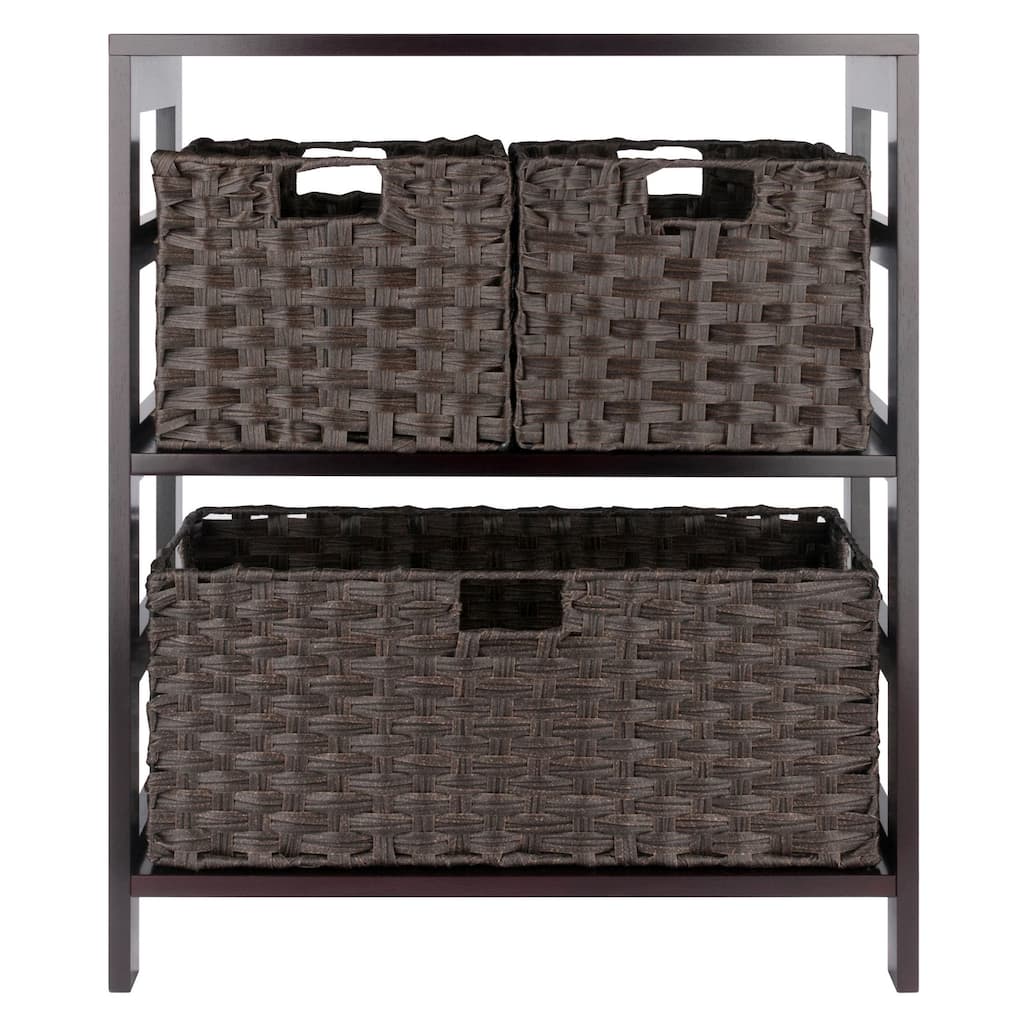 4 Pc Storage Shelf 3 Foldable Woven Baskets 29.25" Walnut Chocolate