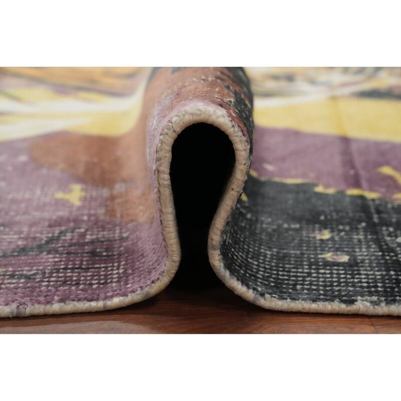 Hand Knotted Oriental Viscose Silk Carpet Modern Animal Pictorial Purples Abstract Area Rug - 7' 9'' X 5' 8''