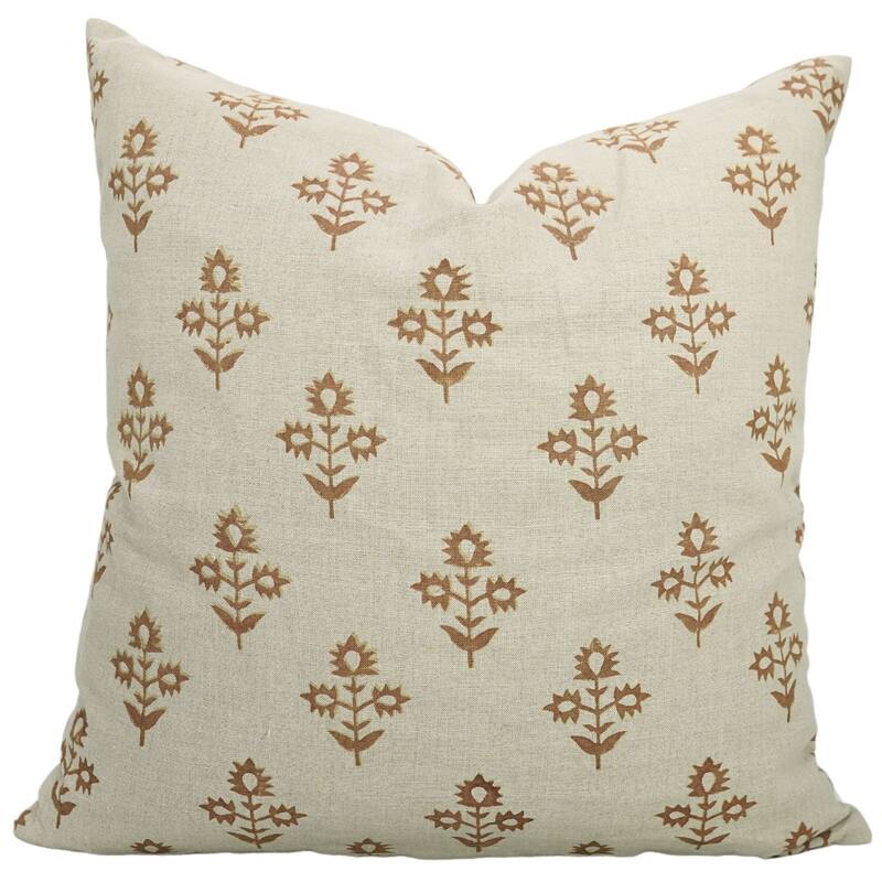 Linen Farmhouse Block print pillow Cover Chameli - Pillow Covers - 24" x 24"