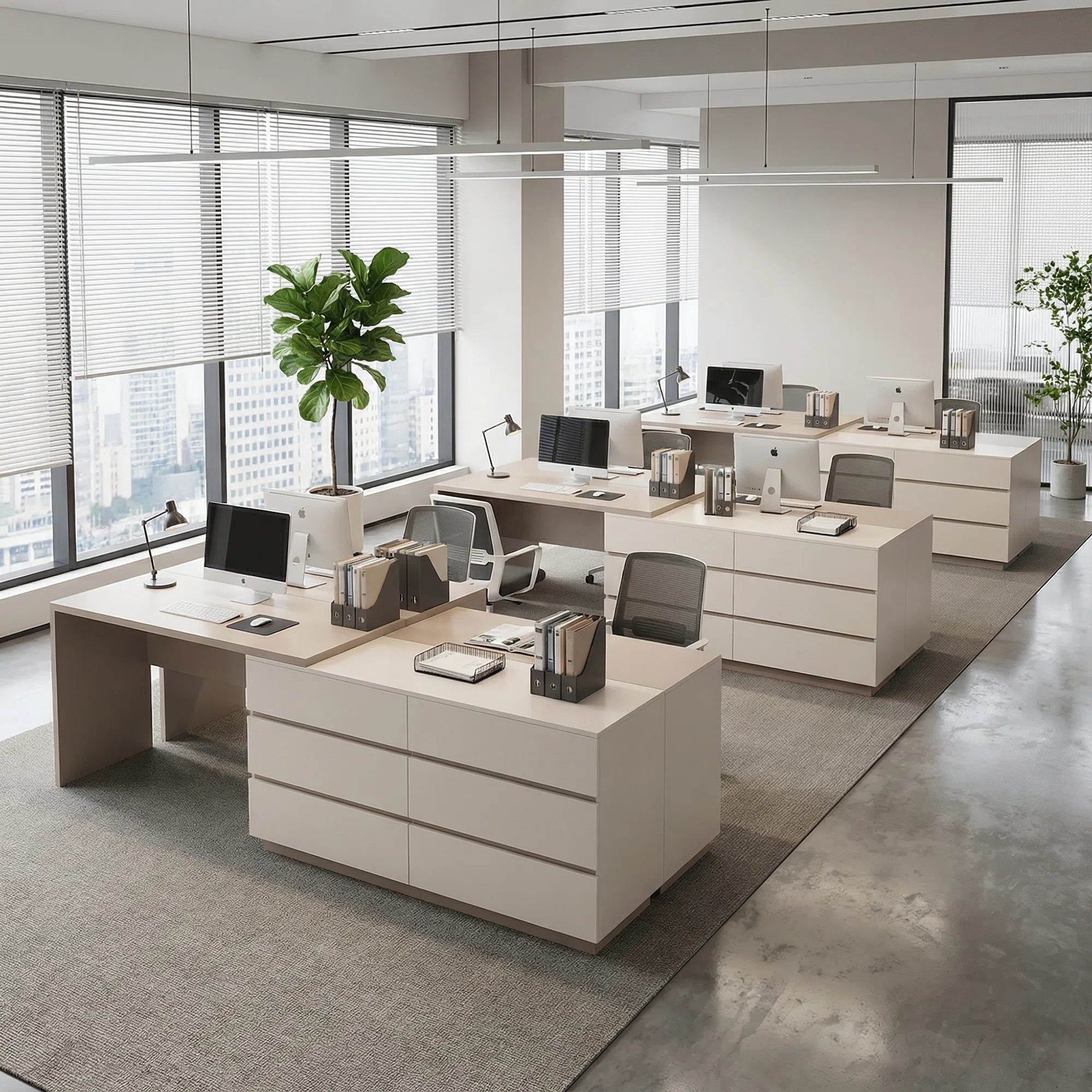 97.63" Modern Home Office Expandable Dresser Desk Combo with 6 Drawers