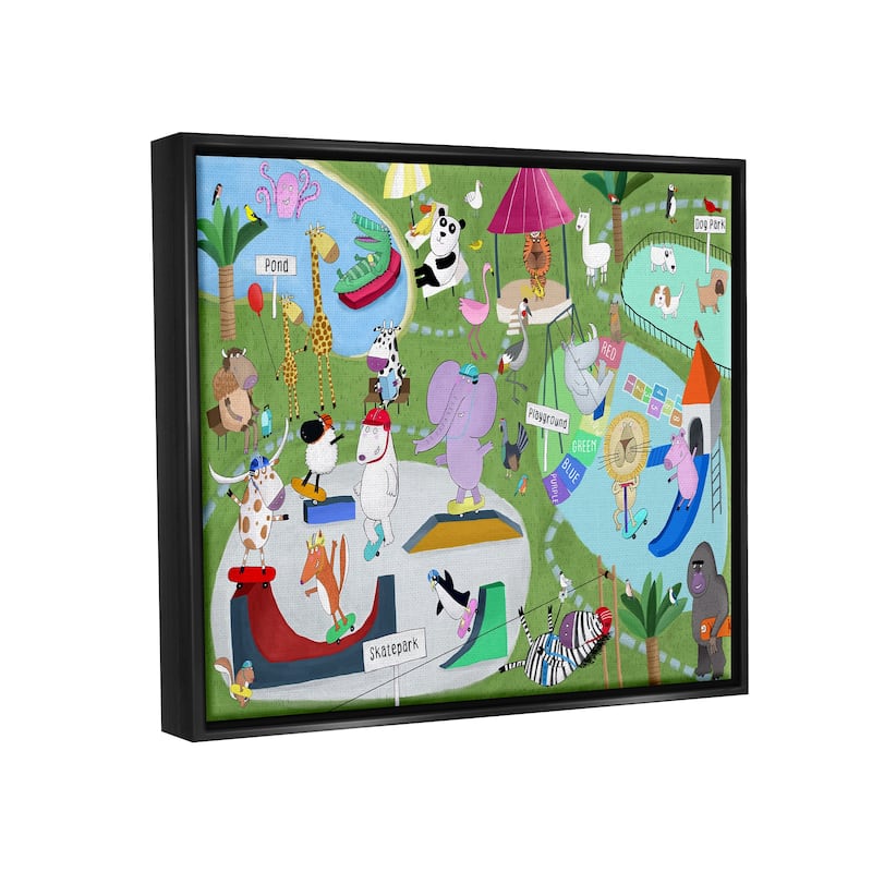 Stupell Animals in Skateboard Park Framed Floater Canvas Wall Art Design by Carla Daly