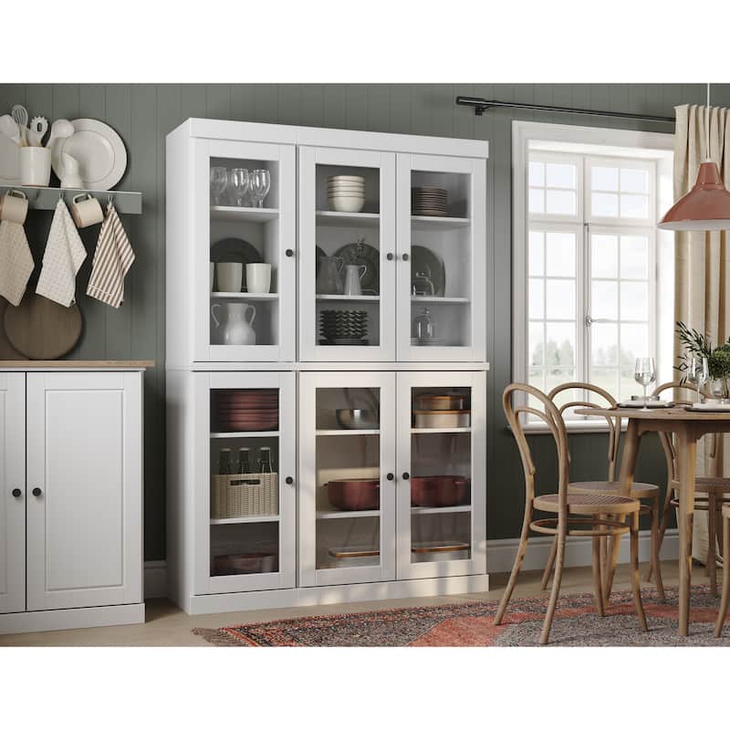 Palace Imports 100% Solid Wood 48.5" Pantry China Cabinet with Clear Glass Doors and Adjustable Shelves - White