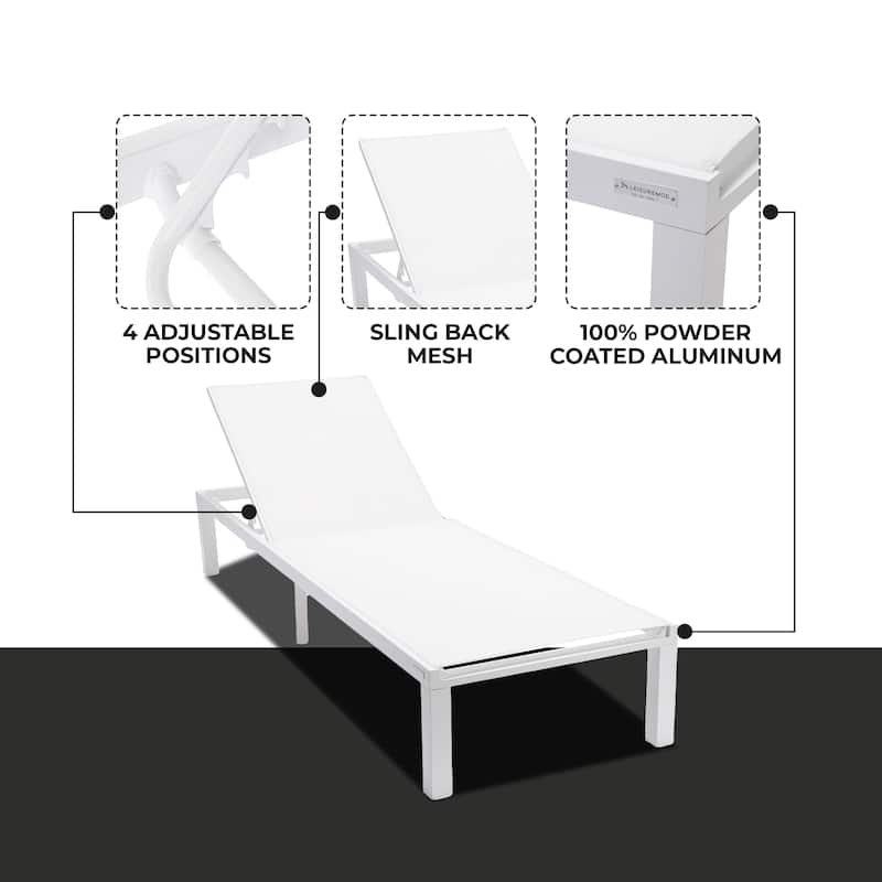 Aluminum Beach Pool Sun Lounge Chair Sling Mesh Fabric Reclining Stackable Lounger Chair (Set of 2)