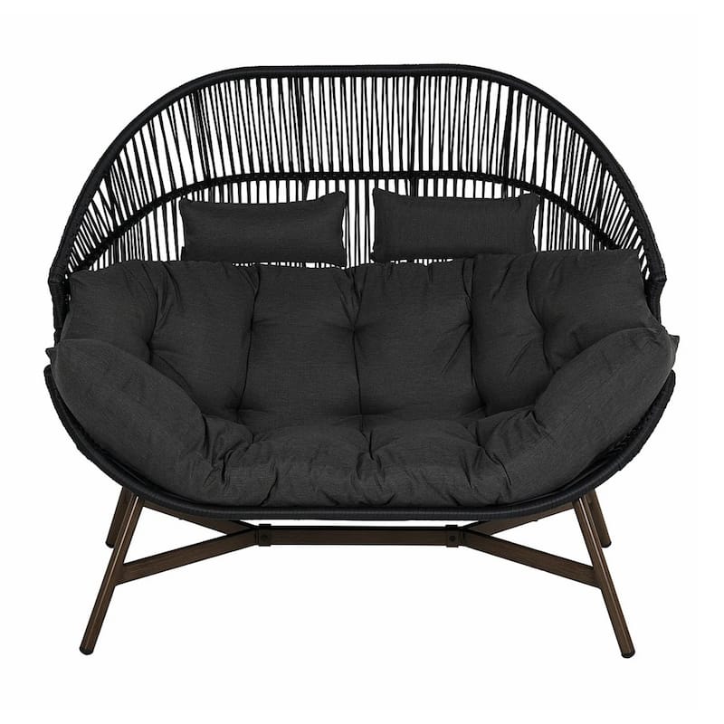 2 PCS Outdoor Oversized Wicker Egg Basket Lounger Chair with Cushions