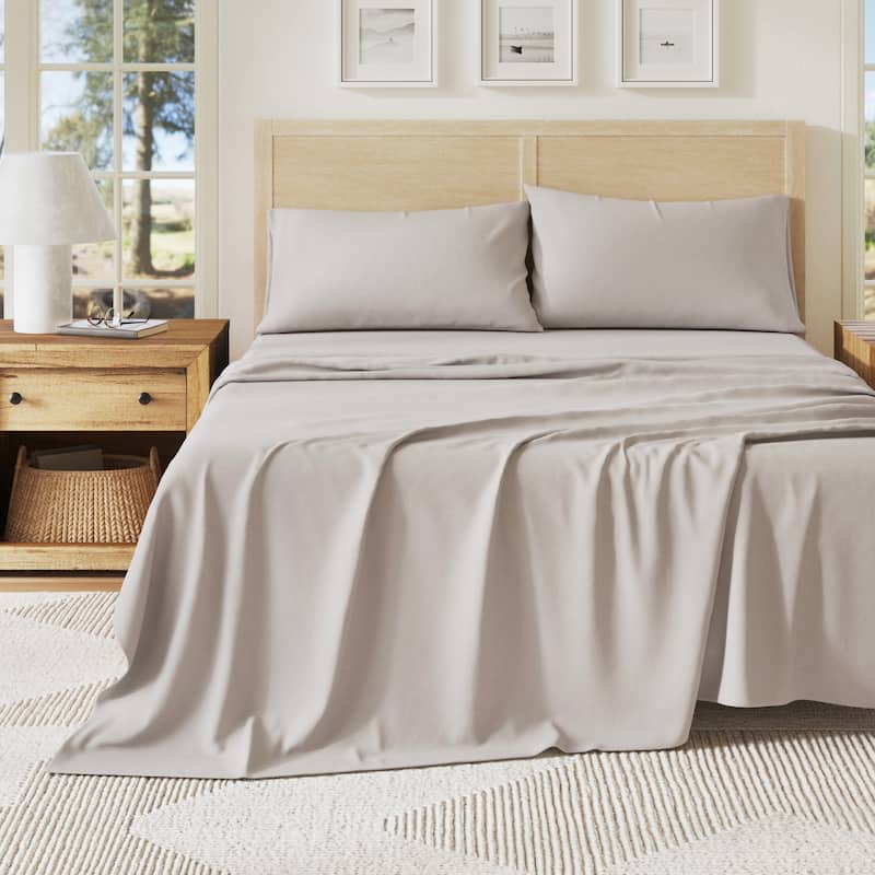Linery & Co. Heathered Melange Cotton Jersey Knit Sheet Set - Queen - Light Grey