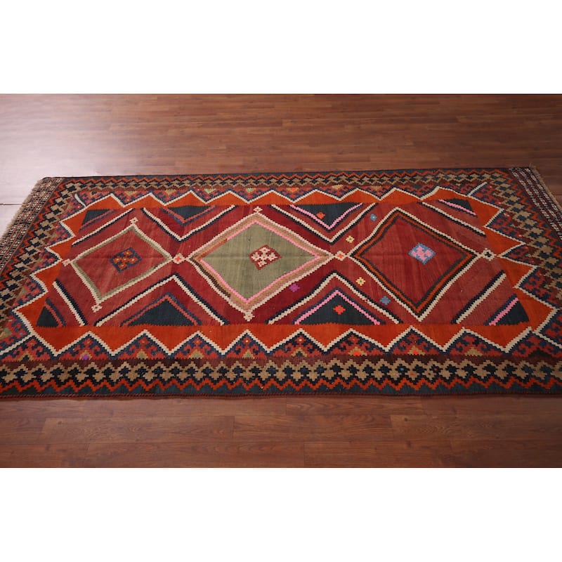 Vegetable Dye Kilim Qashqai Persian Rug Hand-Woven Tribal Wool Carpet - 4'3"x 7'10"