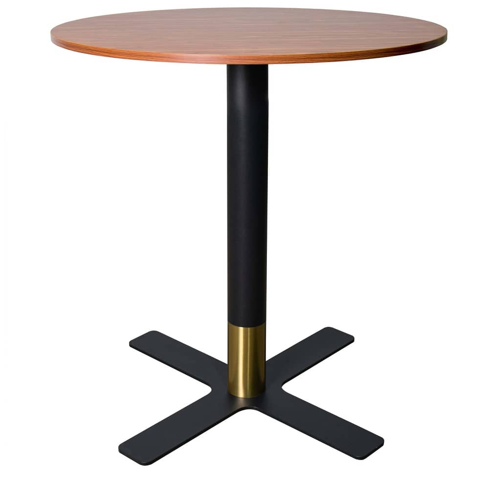 Vail Round Dining Table with 36 in. MDF Tabletop in Black Stainless Steel Cross Legs with Gold Accent Base Kitchen Table