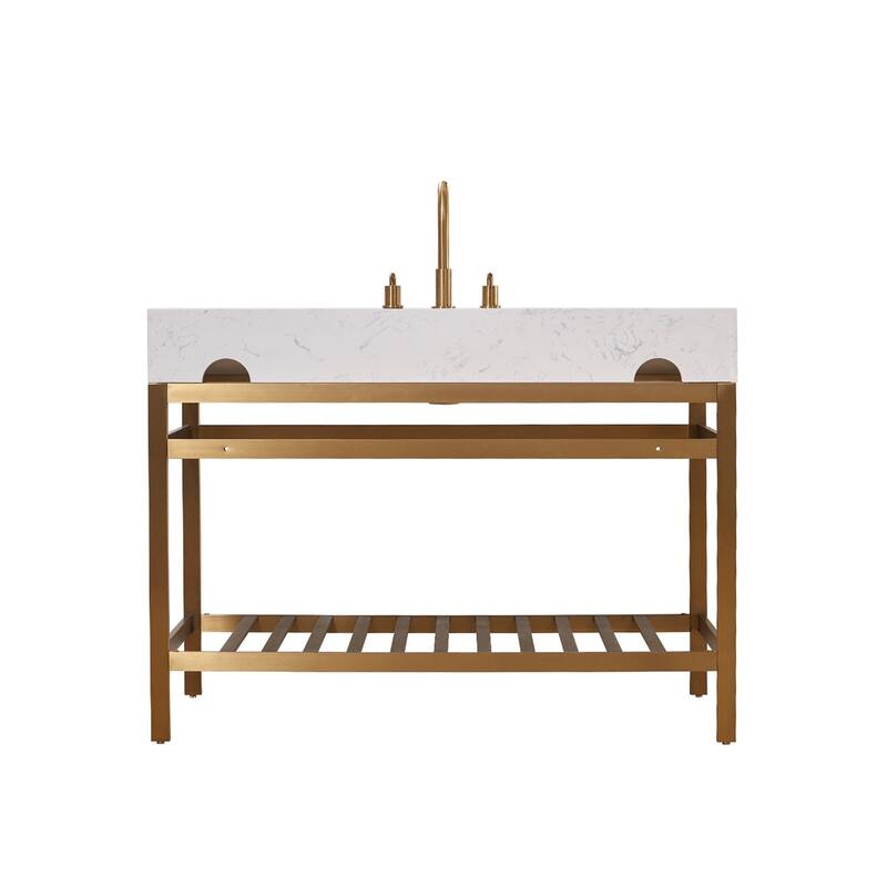 Altair Merano Stainless Steel Vanity Console with Stone Countertop and Mirror