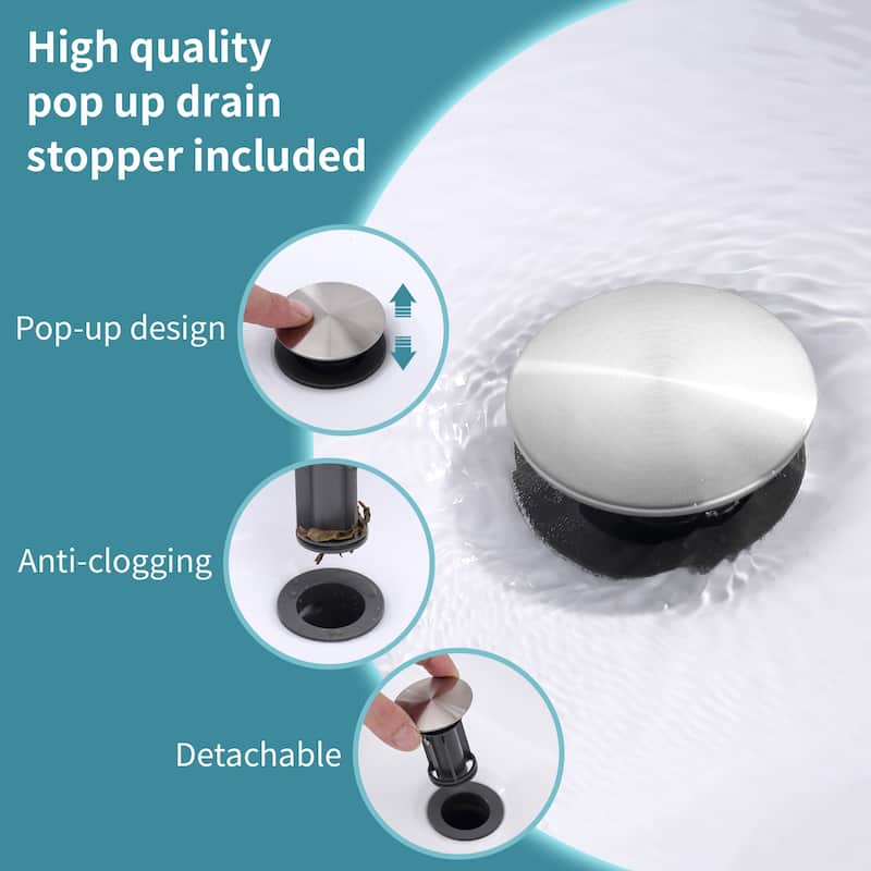 Modern 2 Handle Bathroom Sink Faucet with Pop Up Drain and Supply Hose, Aerator, Anti Fingerprint, Splash Proof, Water Saving