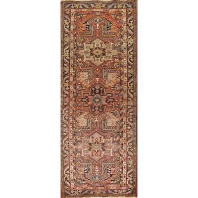 Geometric Handmade Heriz Persian Vintage Runner Rug - 3'5"x 10'7"