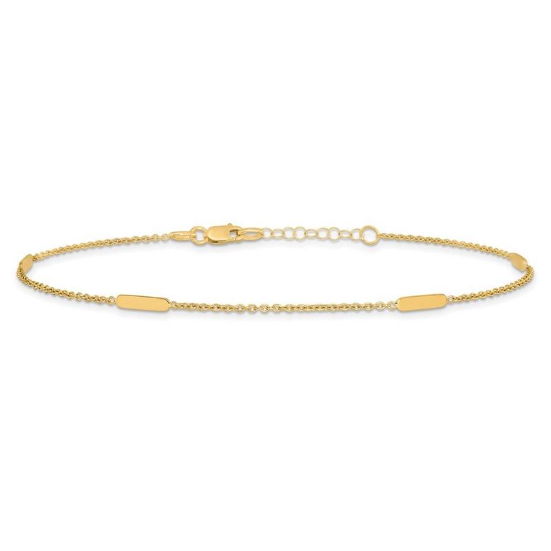Curata 14k Yellow Gold Polished Bar Station With 1 In Ext. Anklet 10 Inch