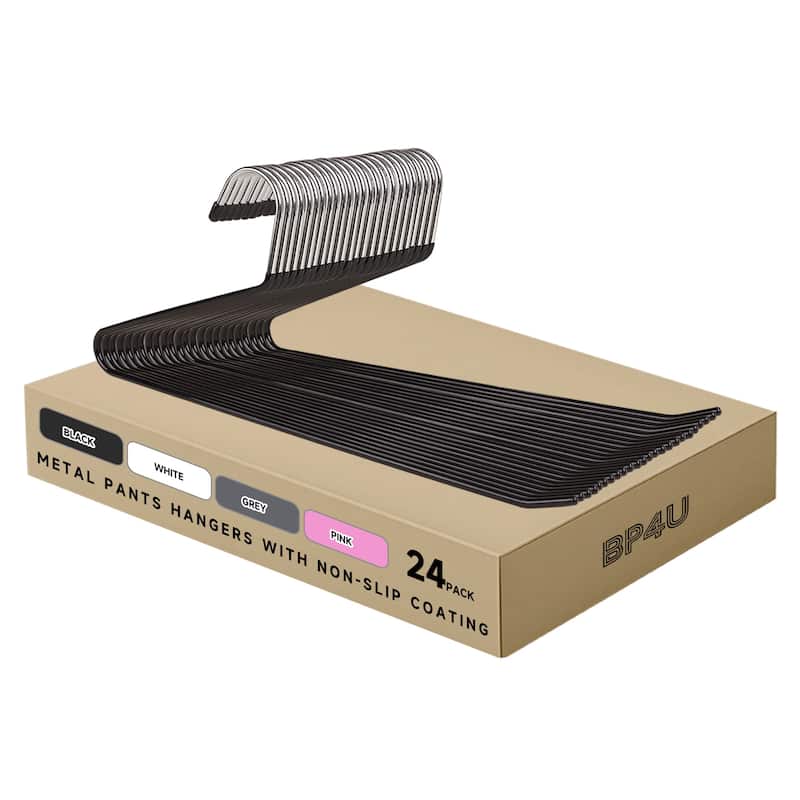 BP4U Open-Ended Metal Pants Hangers, Steel Towel & Scarf Hangers for Jeans, Trousers, Dresses & Bath Towels - 24-Pack - Black