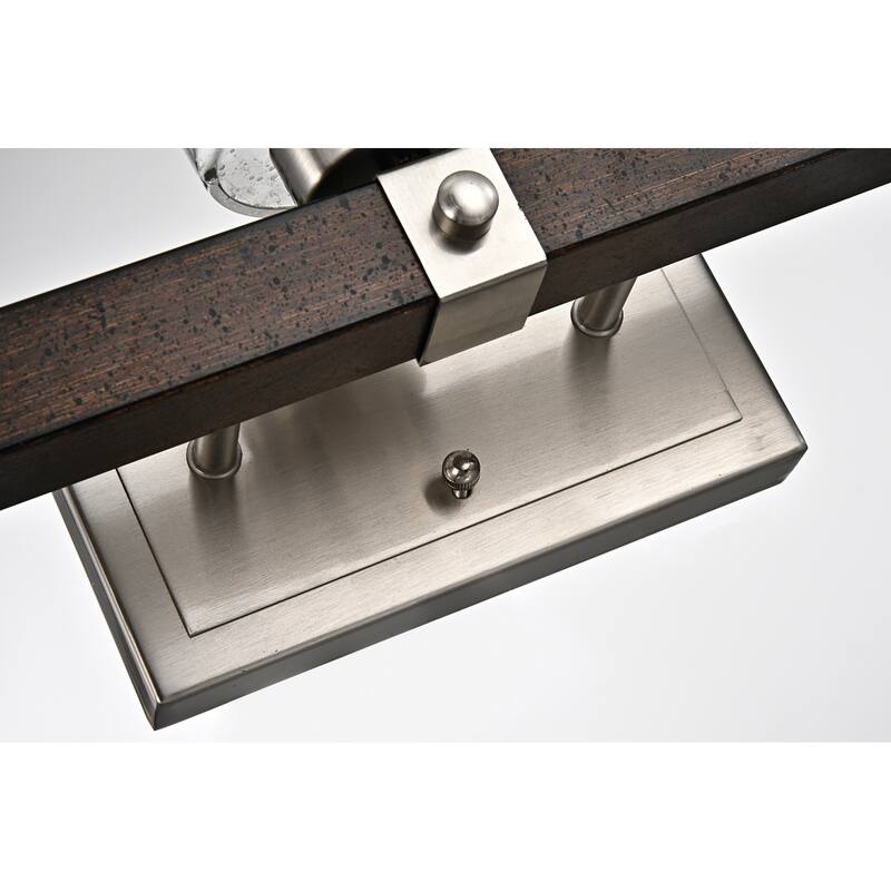 Brushed Nickel and Wood 3-Light Vanity with Seedy Glass Sconces - Brushed Nickel and Wood