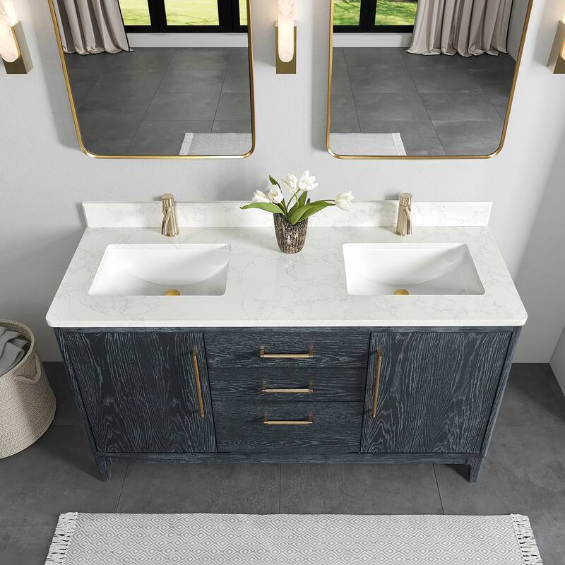 Gara Double Bath Vanity with Composite Stone Top without Mirror