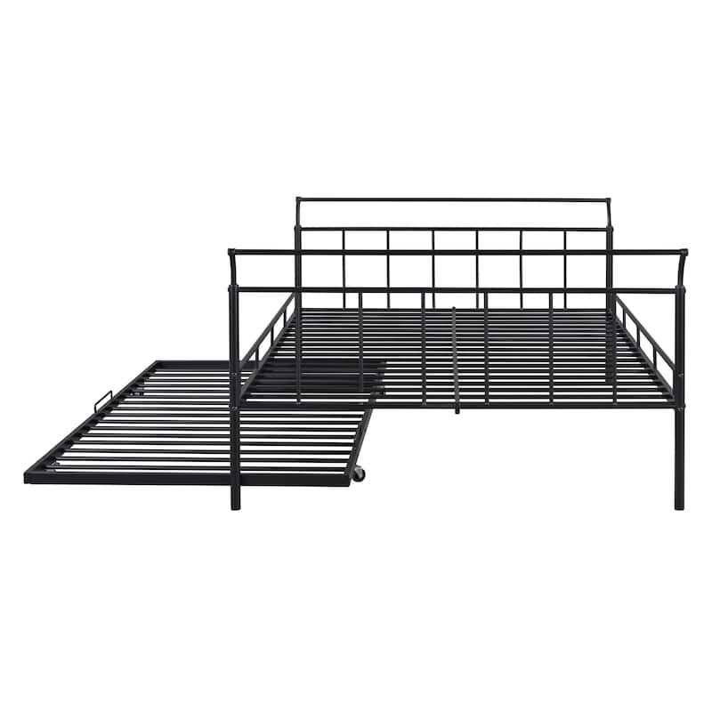 HomeRoots Black Metal Full Day Bed With Trundle
