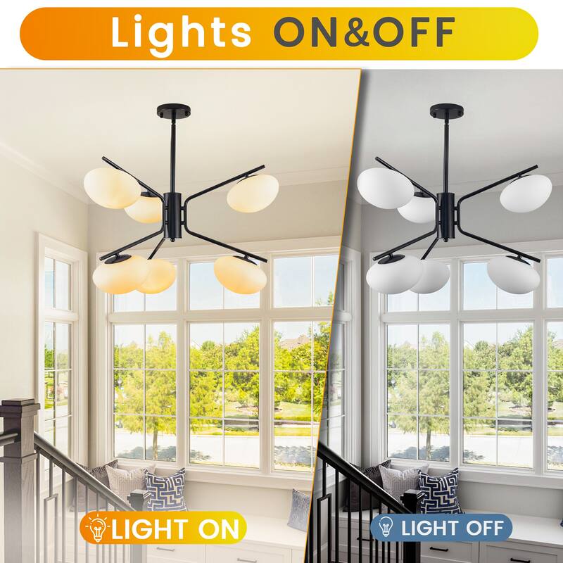 Black Modern Chandelier, 6-LightPendant Light with Glass Shade
