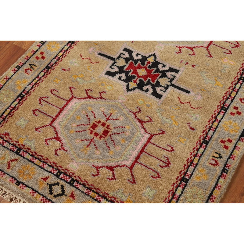 Geometric Khotan Foyer Rug Handmade Oriental Wool Carpet - 3'1" x 4'11"