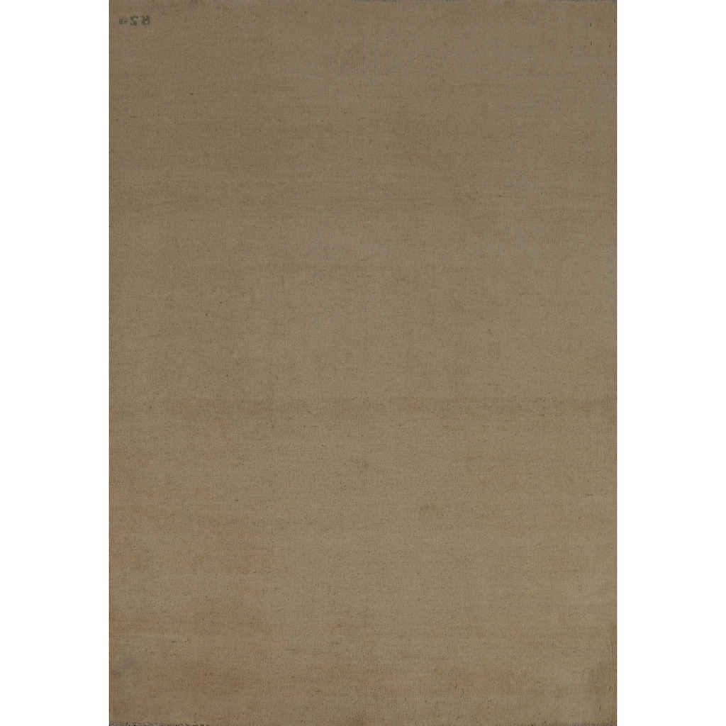 Gabbeh Oriental Rug Hand-Knotted Beige Solid Wool Carpet - 5'1" x 6'11"