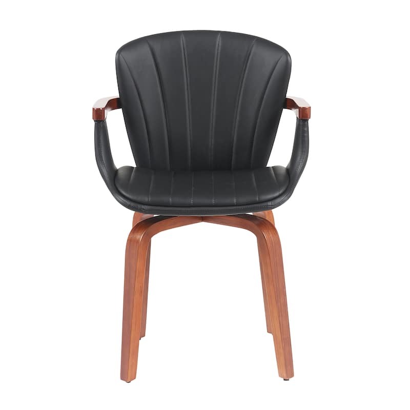 Mid-Century Modern Bentwood Swivel Dining Chairs (Set of 2) - Heat-Pressed PU Leather Accent Chairs