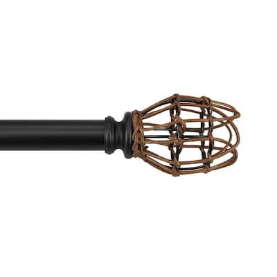 7/8" dia. Single Curtain Rod Set with Vine Woven Tulipa _Matte Black