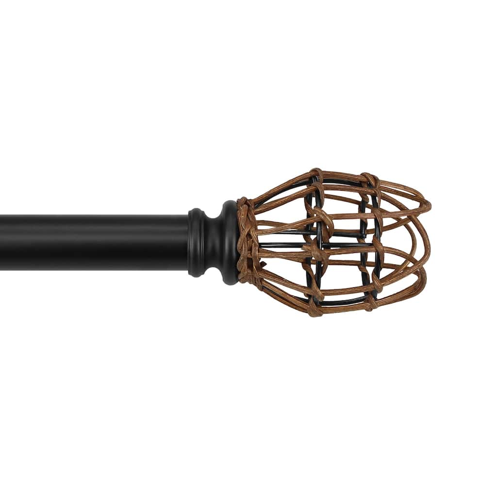 7/8" dia. Single Curtain Rod Set with Vine Woven Tulipa _Matte Black