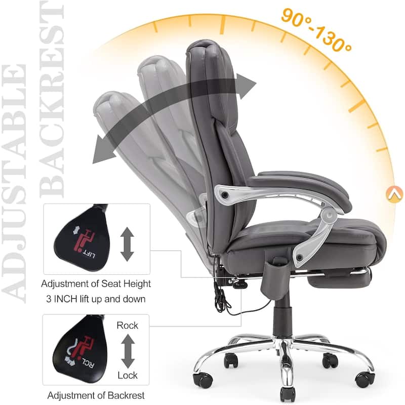 EROMMY Ergonomic Heated Massage Office Chair with Lumbar Support, Reclining Backrest, 2/4/6-Point Massage