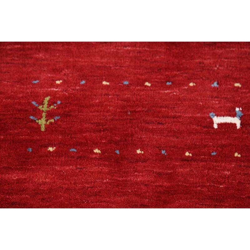 Tribal Red Gabbeh Oriental Area Rug Hand-Knotted Wool Carpet - 5'2"x 7'10"