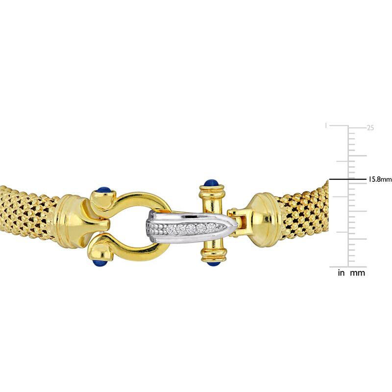 Miadora 1ct TGW Blue and White Cubic Zirconia Popcorn Design Bangle in Two-Tone Sterling Silver - 8 in - 8 in x 15.8 mm x 8.6 mm