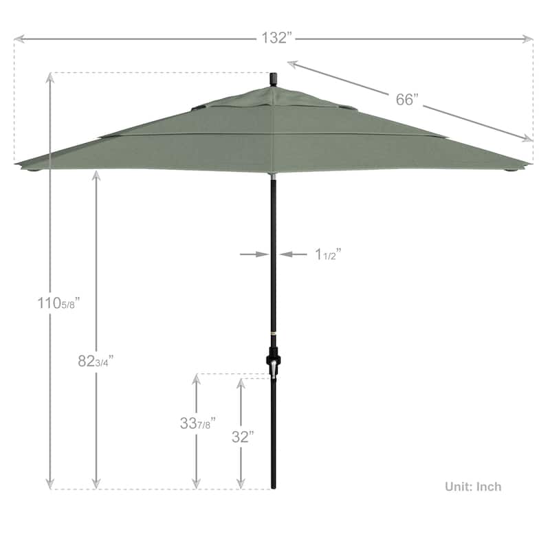 California Umbrella 11' Rd. Alum/Fiberglass Rib Patio Umb,Crank Lift/Collar Tilt, Dbl Wind Vent, Black Finish, Sunbrella Fabric