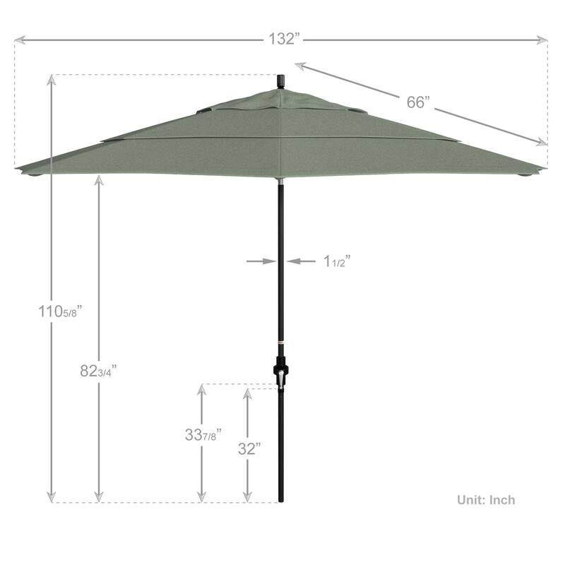 California Umbrella 11' Sun Master Patio Umbrella Black Aluminum Pole Fiberglass Ribs Crank Lift Tilt Sunbrella Pacific Blue