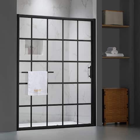 FELYL 60'' W x 72'' H Single Sliding Framed Shower Door with Heat Soaking Process and Protective Coating Clear Glass